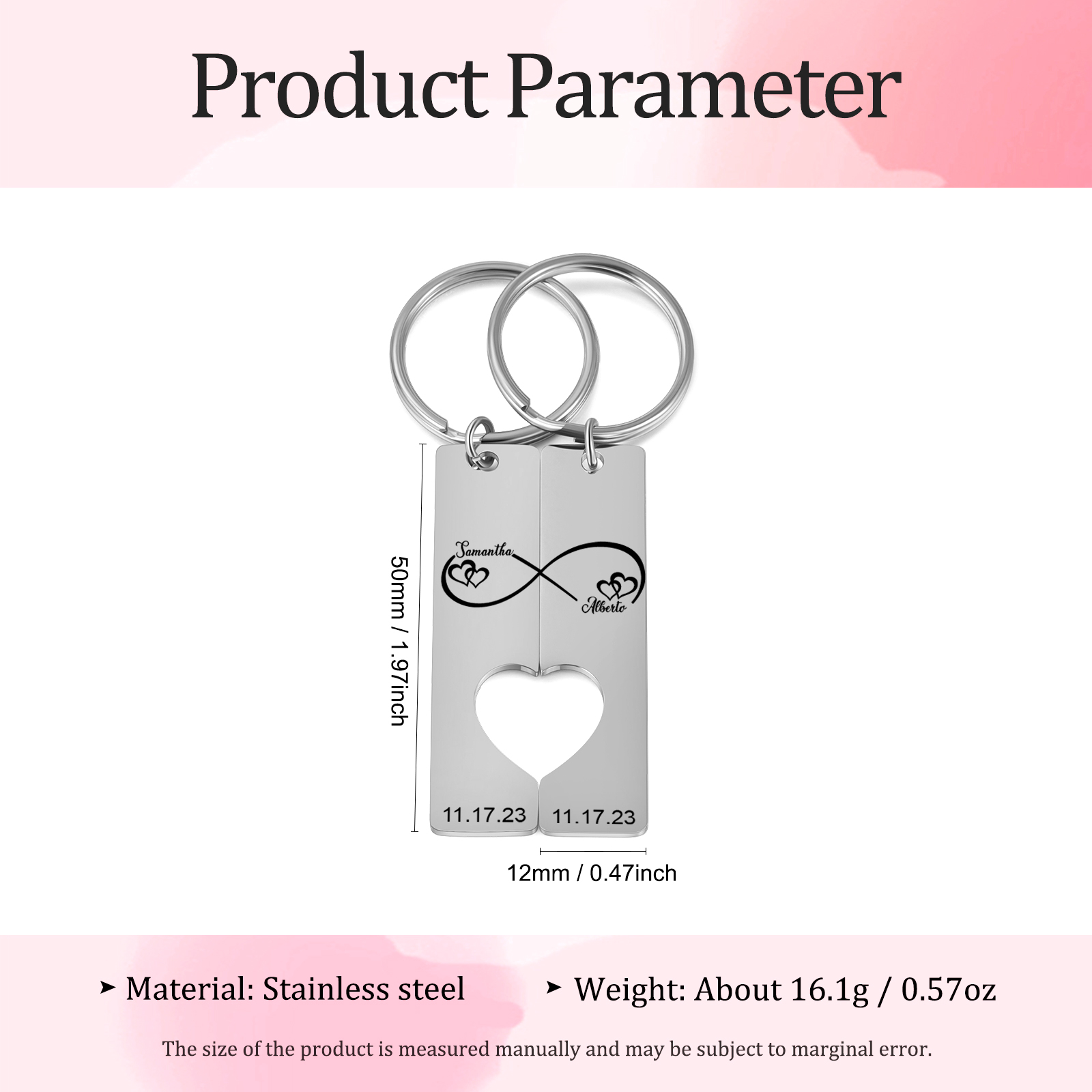 Personalised Couple Infinity Keychain Custom 2 Names & 2 Dates Keyring Heart Valentine's Day Gift for Him/Her-Jessemade AU