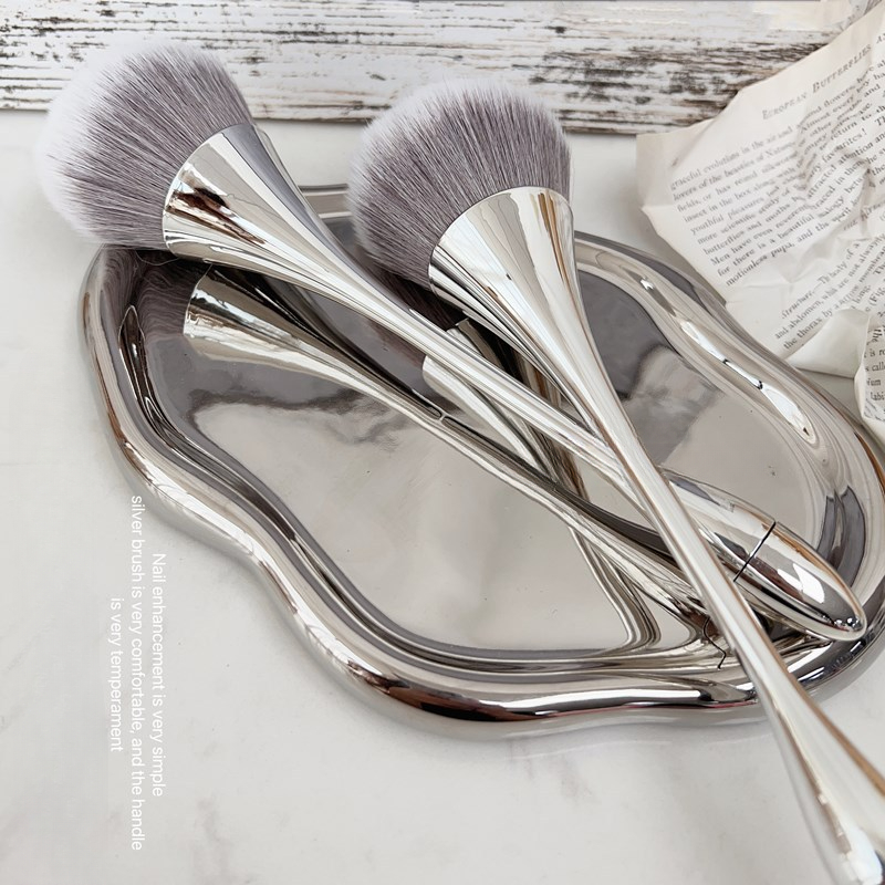 Levelloam Minimalism Nail Brush For Manicure Art Soft Big Head Gel Polish Dust Cleaning Brushes Silver Nail Art Brush Nail Accesories Tool