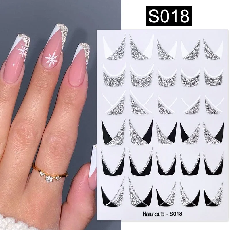 1PC Black White Leaves Flower 3D Nail Stickers Tropical Plants Mandala Leaf Geometry Transfer Decals Nail Art Decorations-Nail Inspo