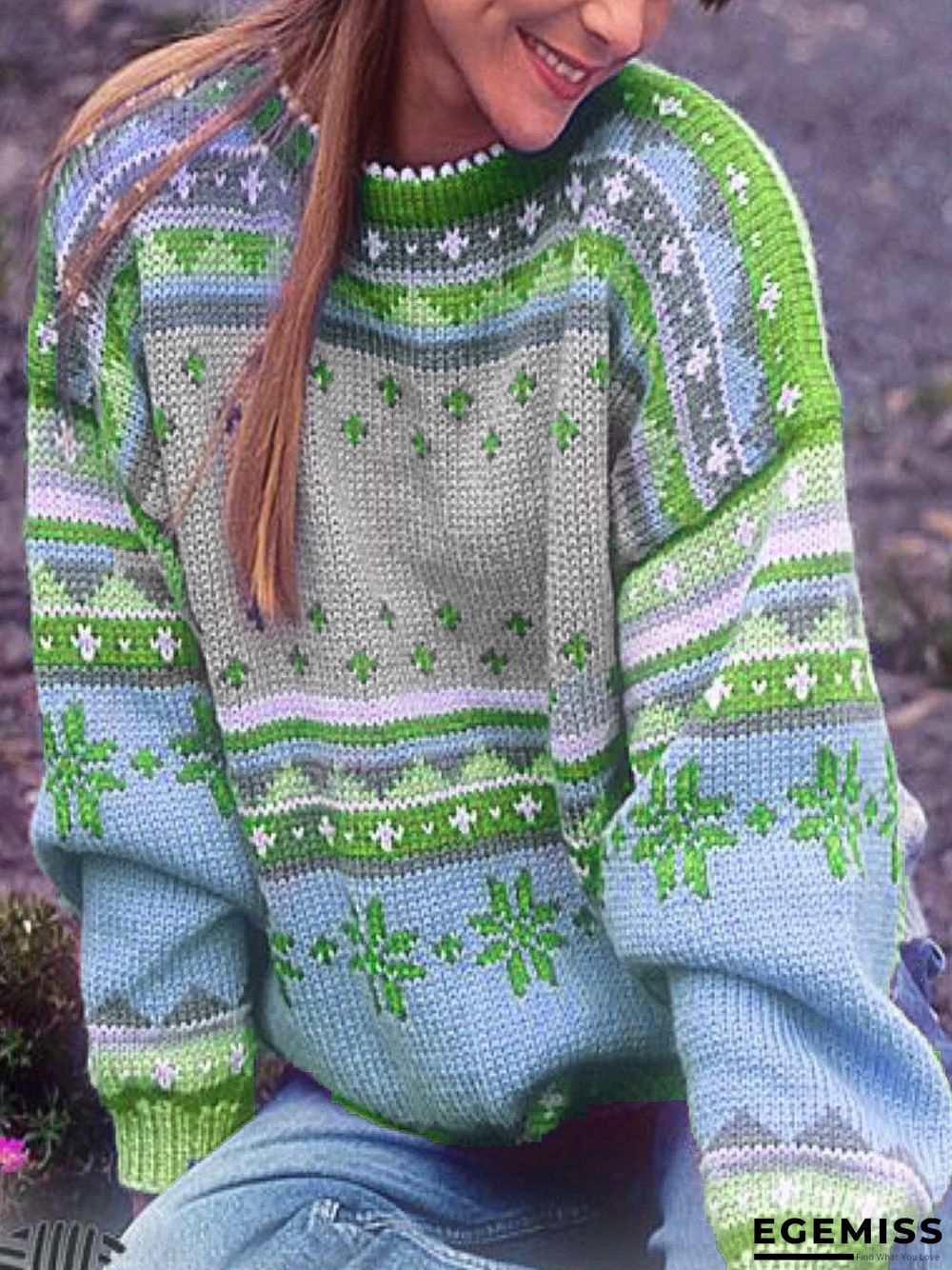 Casual Long Sleeve Round Neck Plus Size Sweater | EGEMISS