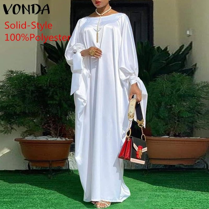 Women Kaftan Dress 2022 VONDA Summer Vintage Leopard Print Party Long Maxi Dress Casual Long Sleeve Pleated Robe Beach Vestidos