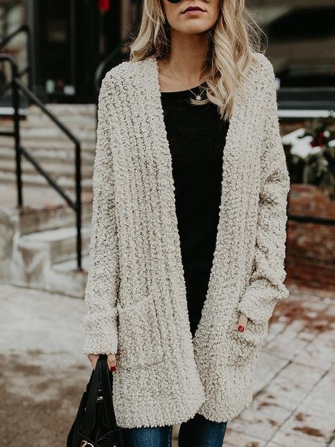Loose Knitted Sweater Cardigan With Pockets-elleschic