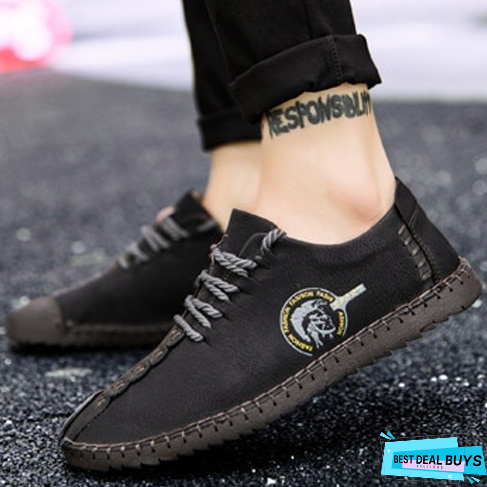 Men's Comfortable Casual Loafers Shoes Split Leather Flats Moccasins Shoes