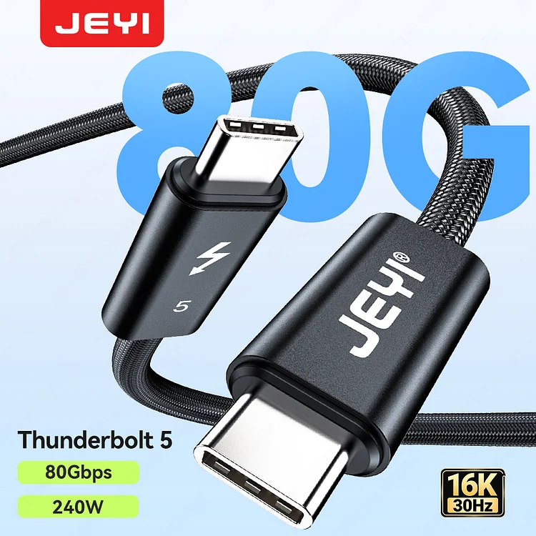 JEYI 80Gbps Thunderbolt 5[Intel Certified] Nylon Braided Cable, 120Gbps Bandwidth for 16K Dual 8K, PD 240W Fast Charging