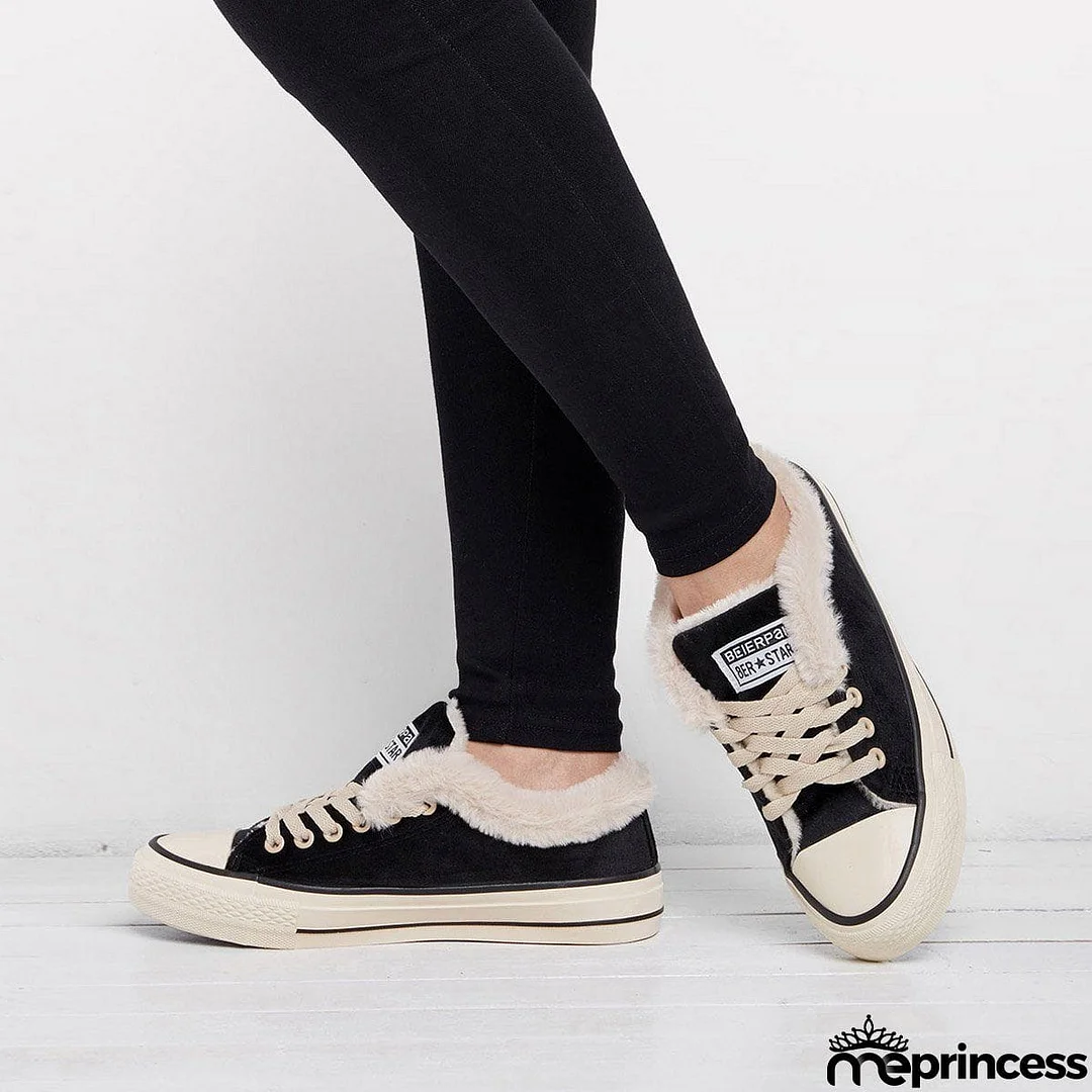 Womens Canvas Snow Sneakers Fur Lined Shoes