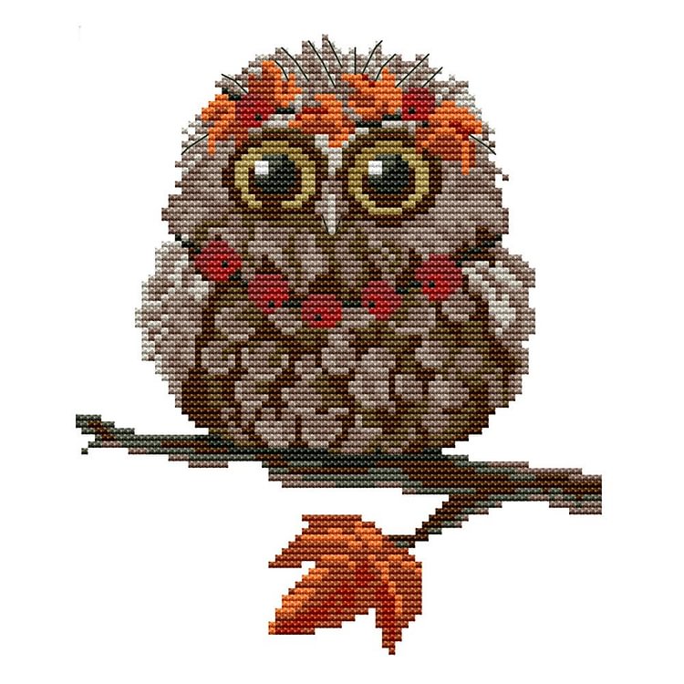Joy Sunday - Cute Owl - 14CT 2 Strands Threads Printed Cross Stitch Kit - 19x22cm(Canvas)