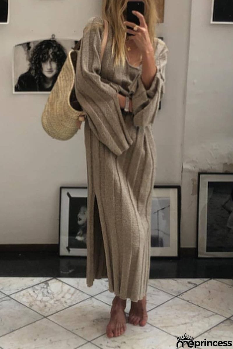 Casual Simplicity Solid Slit Fold V Neck One Step Skirt Dresses