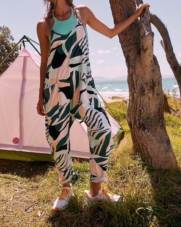 Casual Loose V-neck Print Jumpsuit