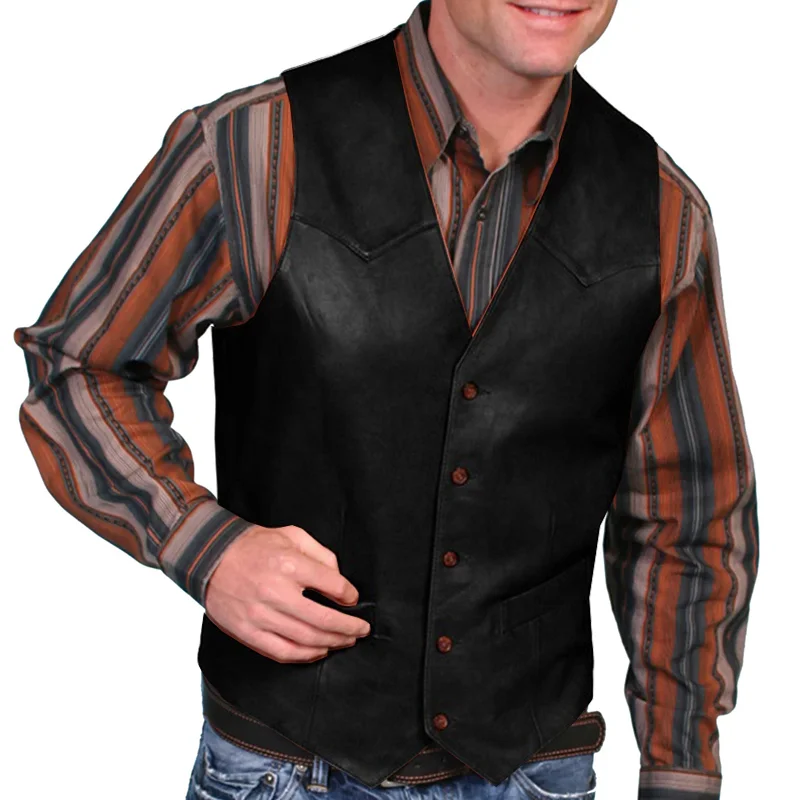 Fashion Retro Men's Leather Single Breasted Vest