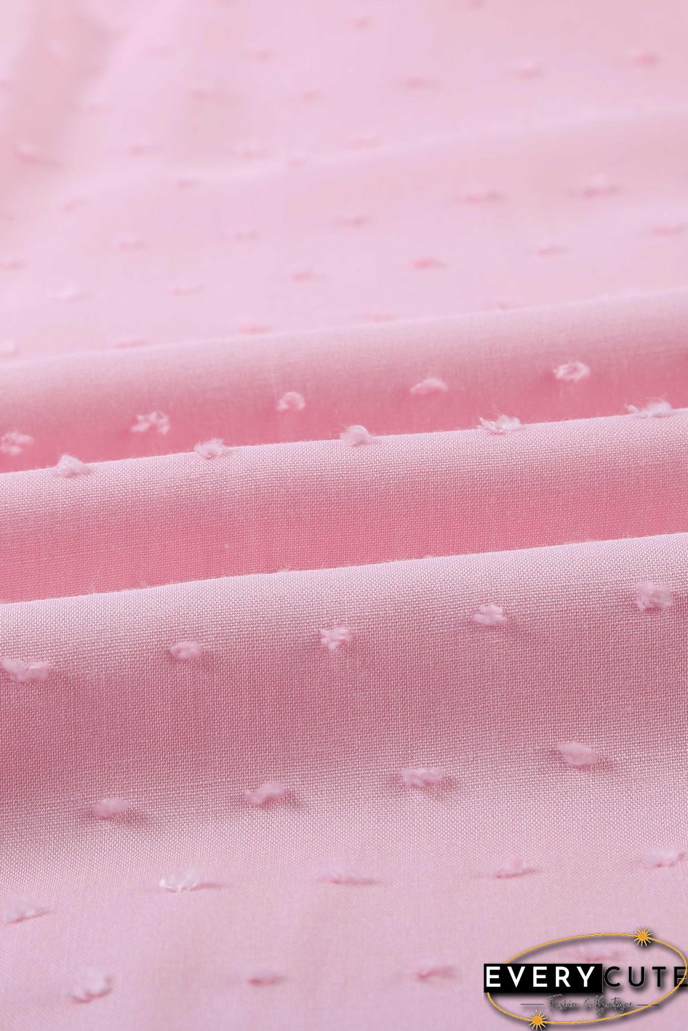 Pink V Neck 3/4 Sleeve Swiss Dot Casual Shirt