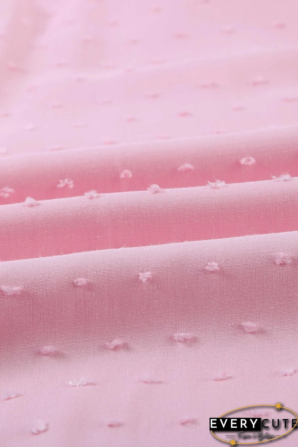 Pink V Neck 3/4 Sleeve Swiss Dot Casual Shirt