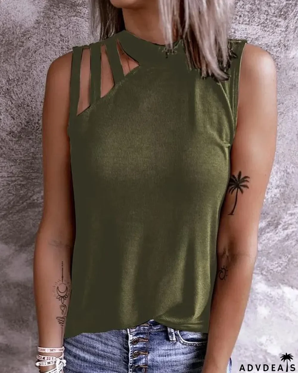 Cold Shoulder O Neck Tank Top