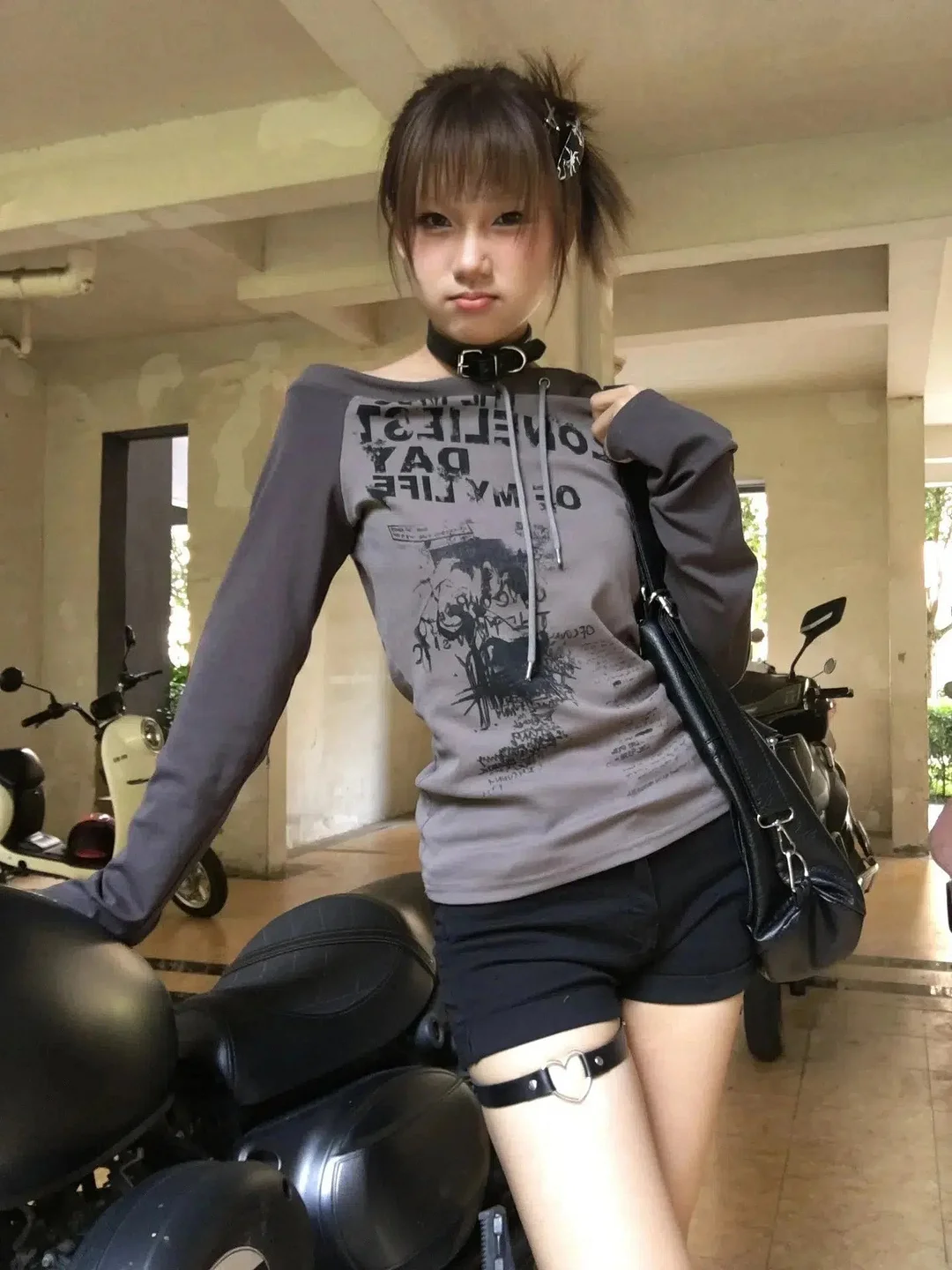 Brownm One Shoulder Drawstring Top