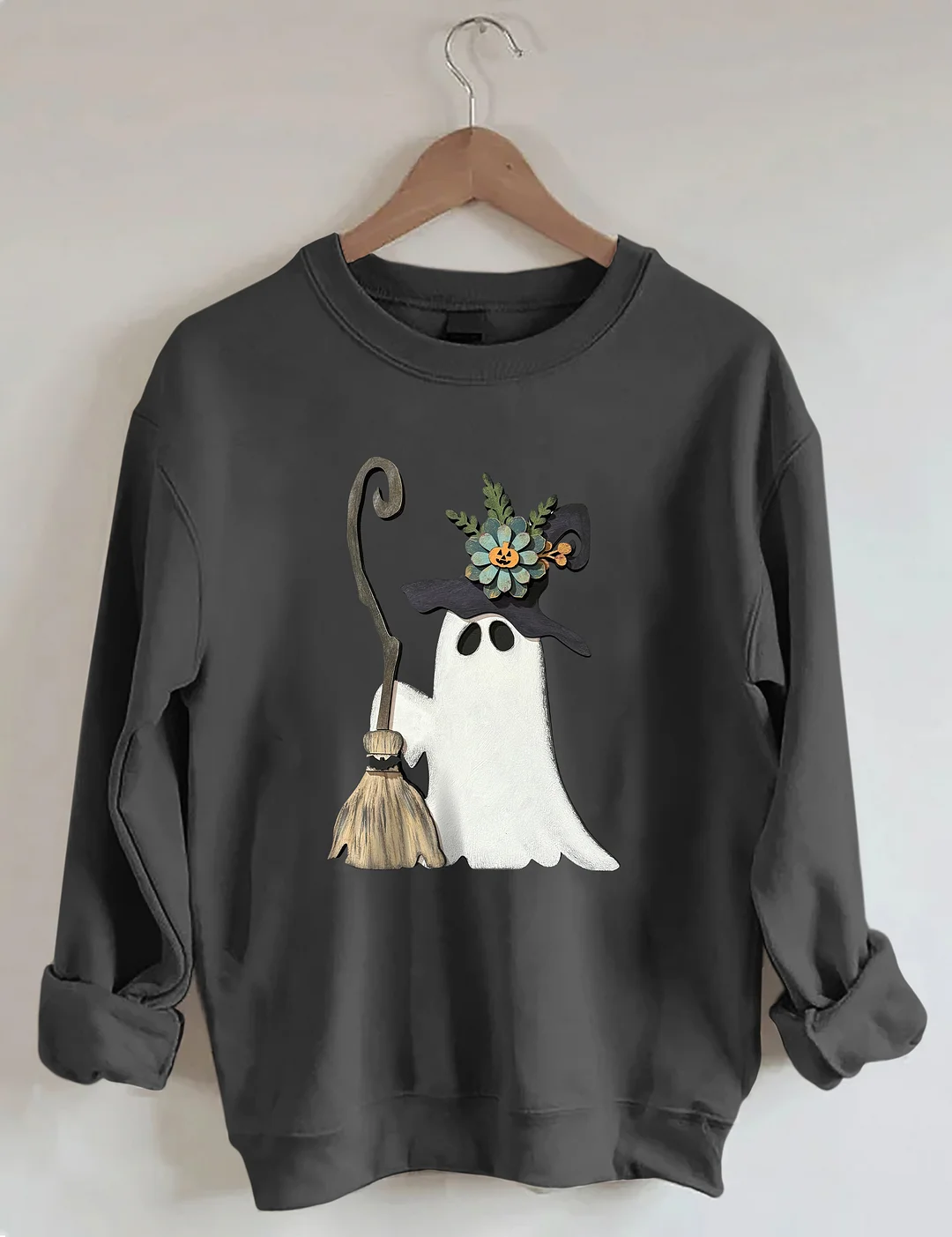 Ghost Witch With Broomstick Sweatshirt