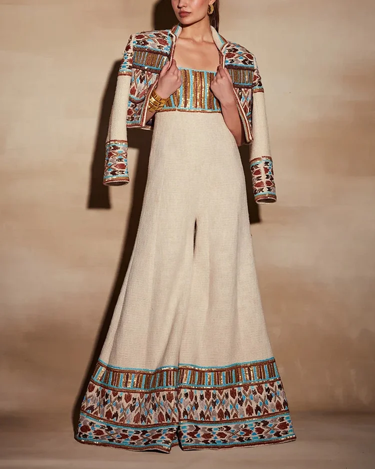 Women's fashion retro patchwork jumpsuit