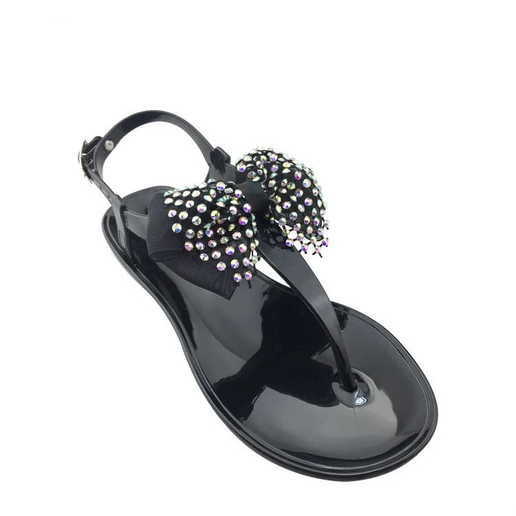 Women Sandals Rhinestones Bowknot Summer Shoes Woman Beach Flat Sandal Plus Size 39 41 Flip Flop Ladies Jelly Slippers Female