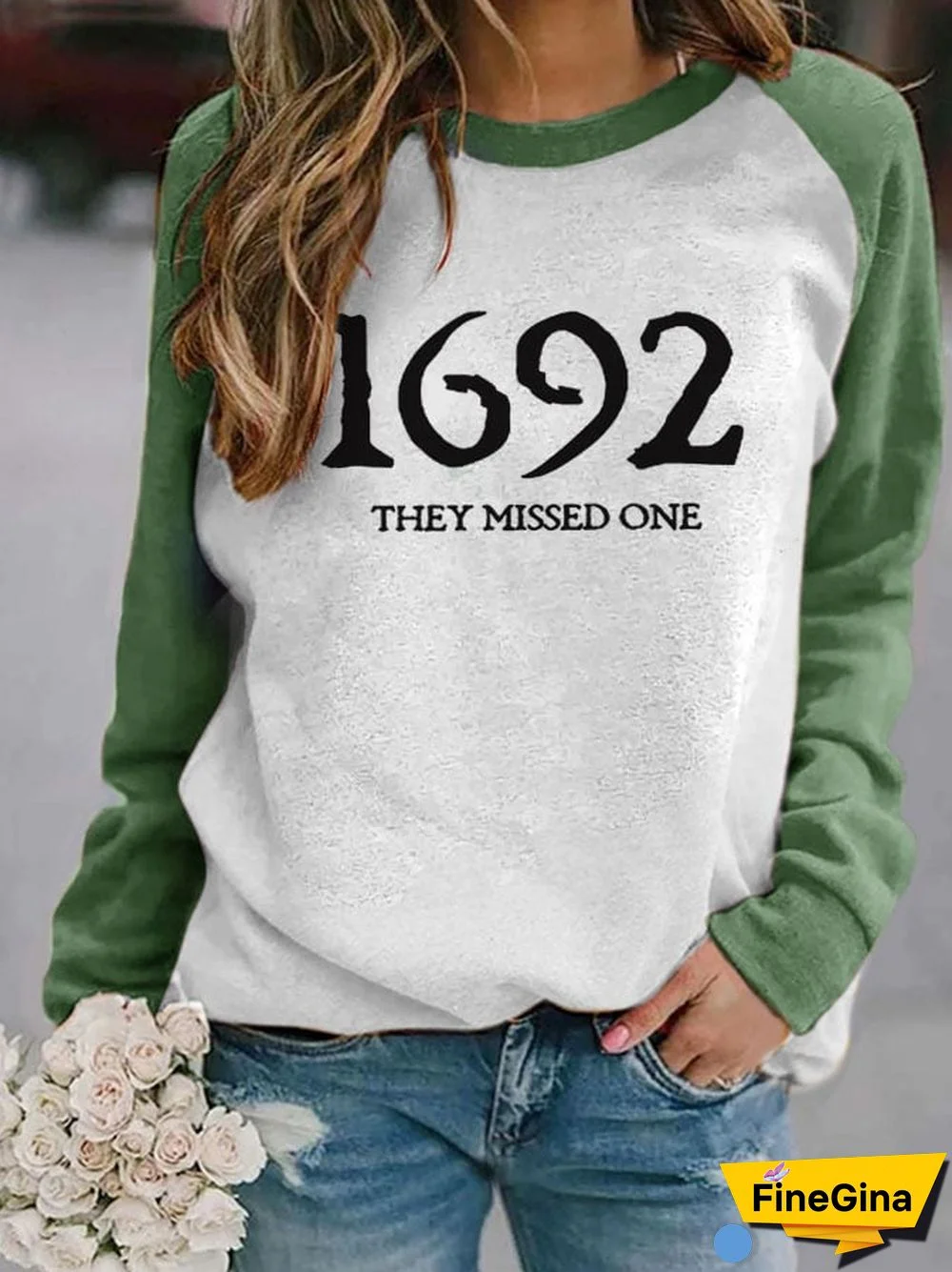 Women's 1692 They Missed One Salem Witch Printed Round Neck Long Sleeve Sweatshirt