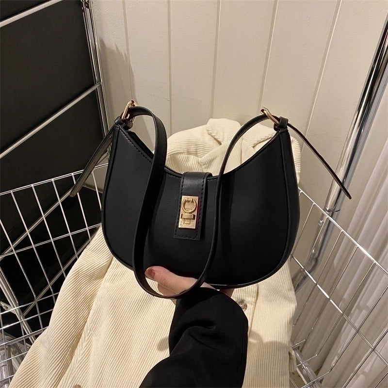 Women's Pu Leather Solid Color Vintage Style Dumpling Shape Lock Clasp Underarm Bag2