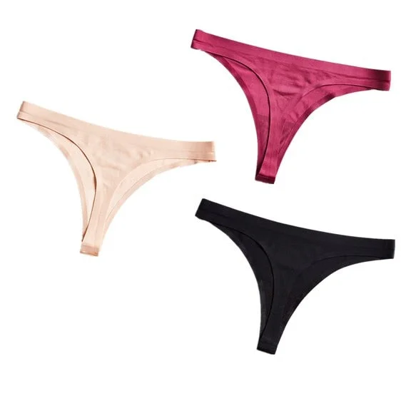 3PCS/Lot Ice Silk Thong Panties Sexy Women Underwear Female G-string Panties Solid Briefs For Ladies Low Waist Seamless Panty