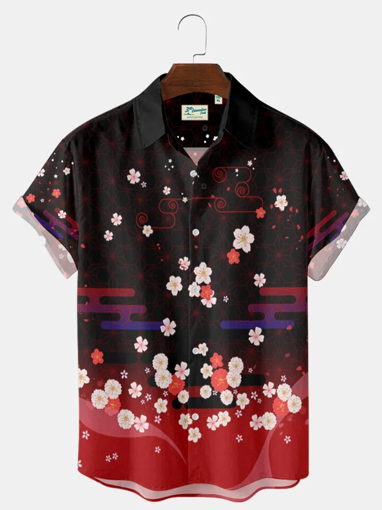 Men's Japanese Vintage Hawaiian Shirts Chinoiserie & Oriental Art Pattern Wrinkle Free Tops