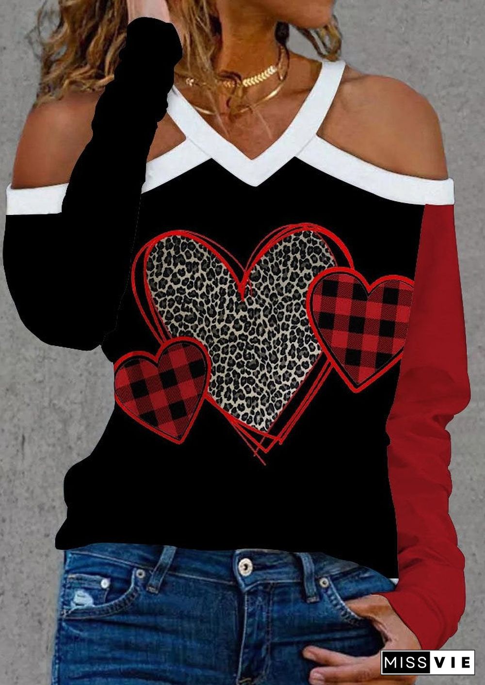Red Chenked And Heart Printed Shirt