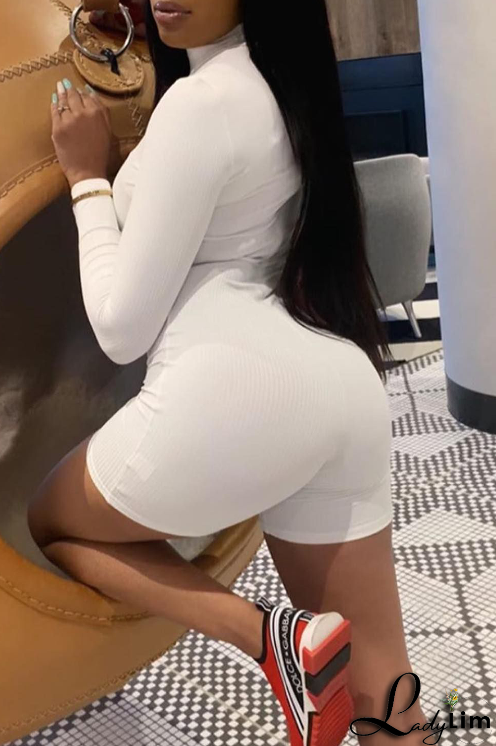 Yellow Fashion Print Letter Zipper Collar Skinny Jumpsuits