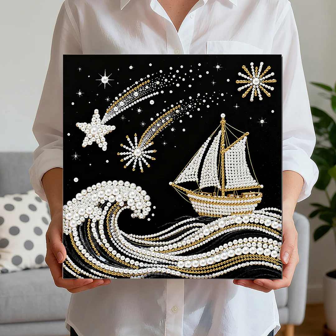 Sailboat DIY Pearl Diamond Art Kit for Adults Home Decor 25x25cm With Frame