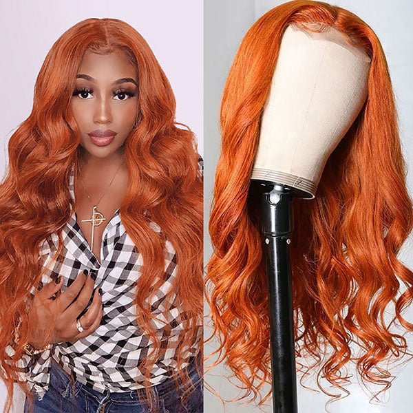 Junoda Ginger Orange Colored Body Wave Wigs Cinnamon Hot Color Wigs Pre Plucked With Baby Hair