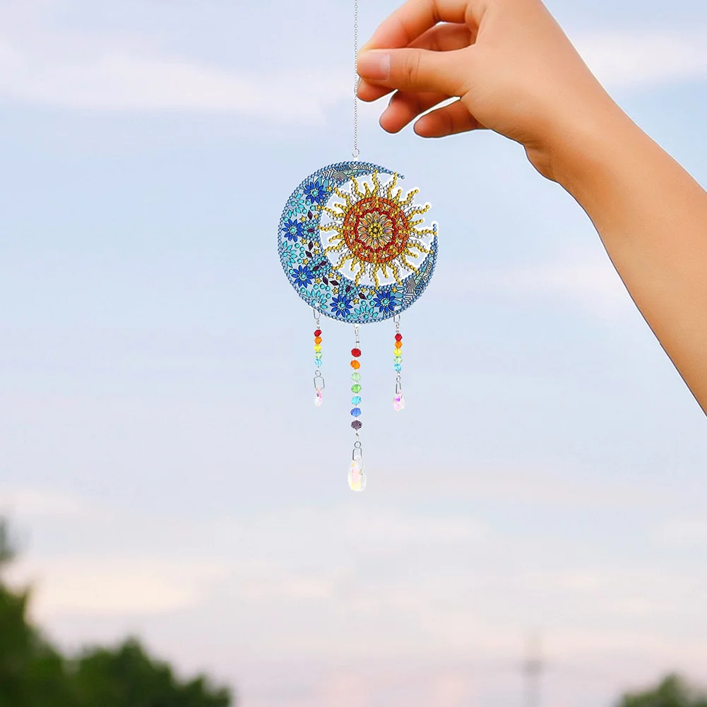 DIY Diamond Painting Light Catcher Hanging Crystal Wind Chime (Sun Moon)