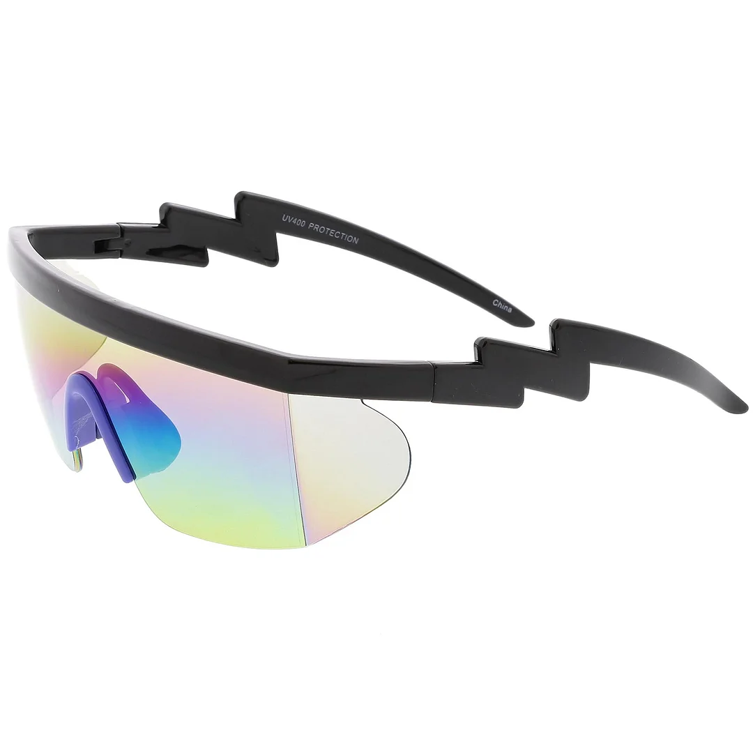 Oversize Semi Rimless Goggle Shield glasses Mirrored Lens 60mm