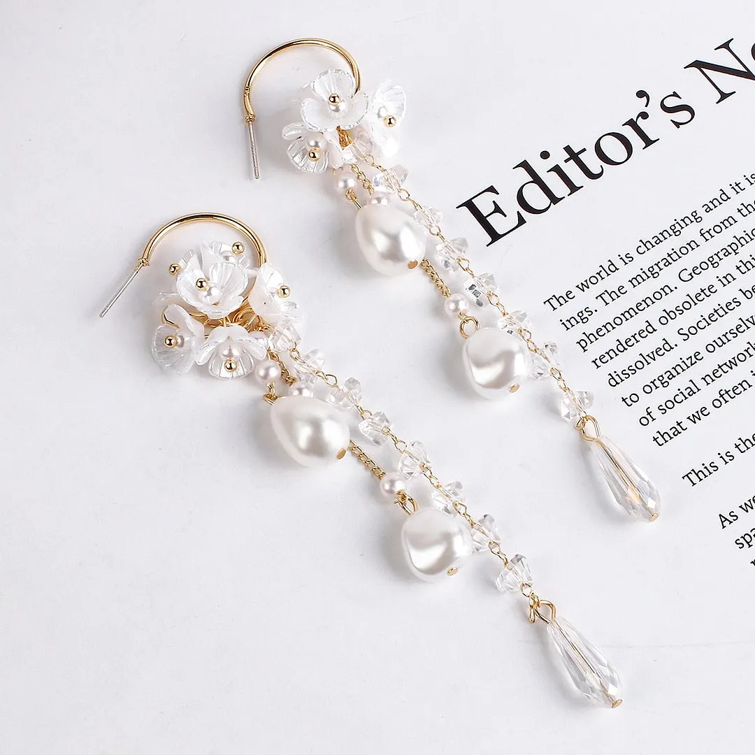 White Pearl Flower Earrings