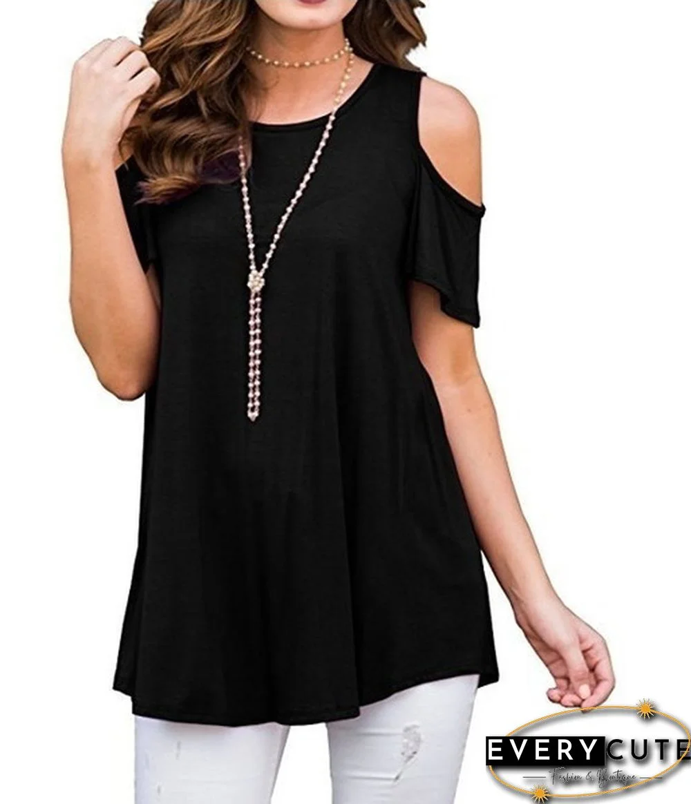 Plus Size XS-6XL Summer Womens Fashion Cold Shoulder Shirts Casual Loose Short Sleeve Crew Neck Floral Tunic Tops Blouses