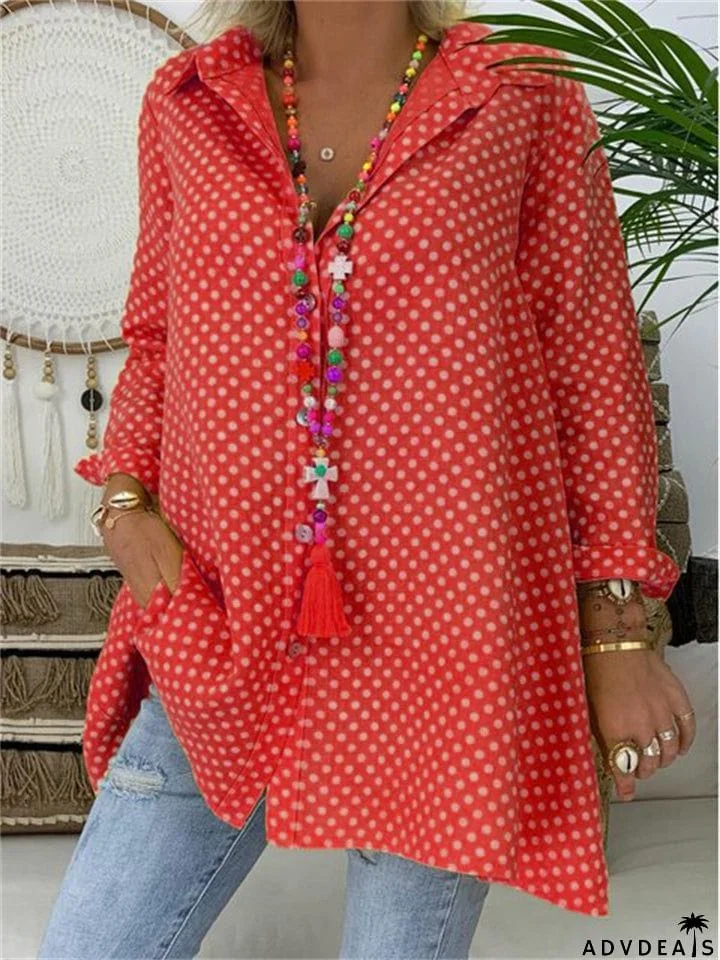 Women's Retro Polka Dot Button Up Blouses