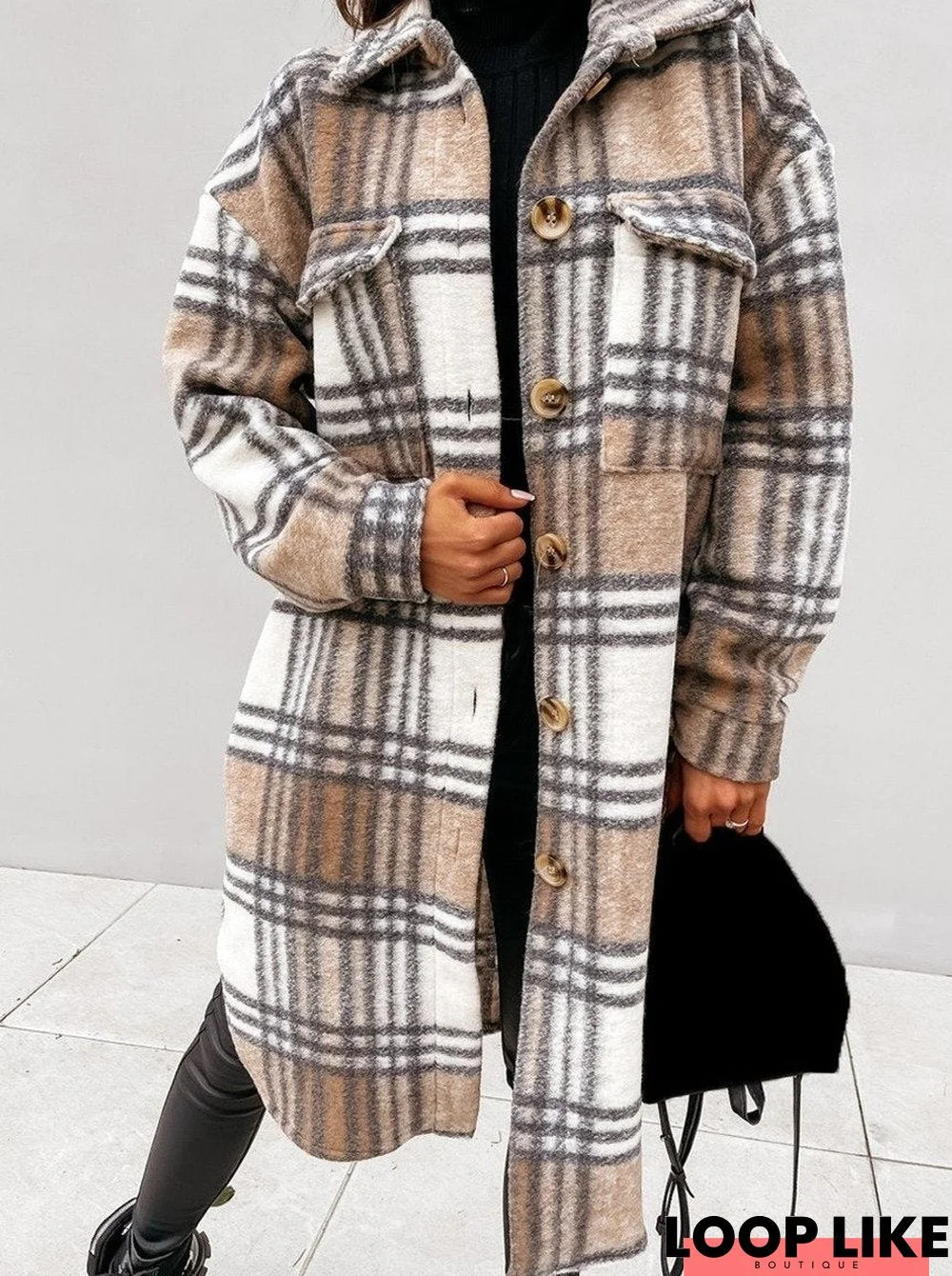 Winter Fashion Plaid Woolen Long Coat