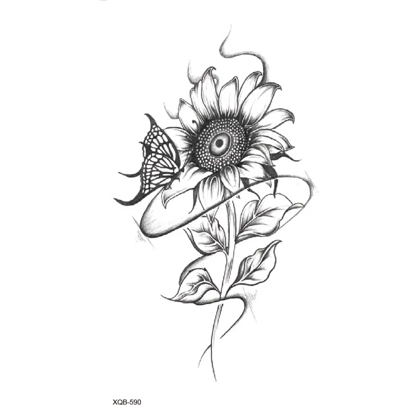 Sdrawing Lotus/Grey Butterfly/Flowers Waterproof Temporary Tattoos Men Henna Tatoo Stickers Tattoo Body Art Fake Tattoos