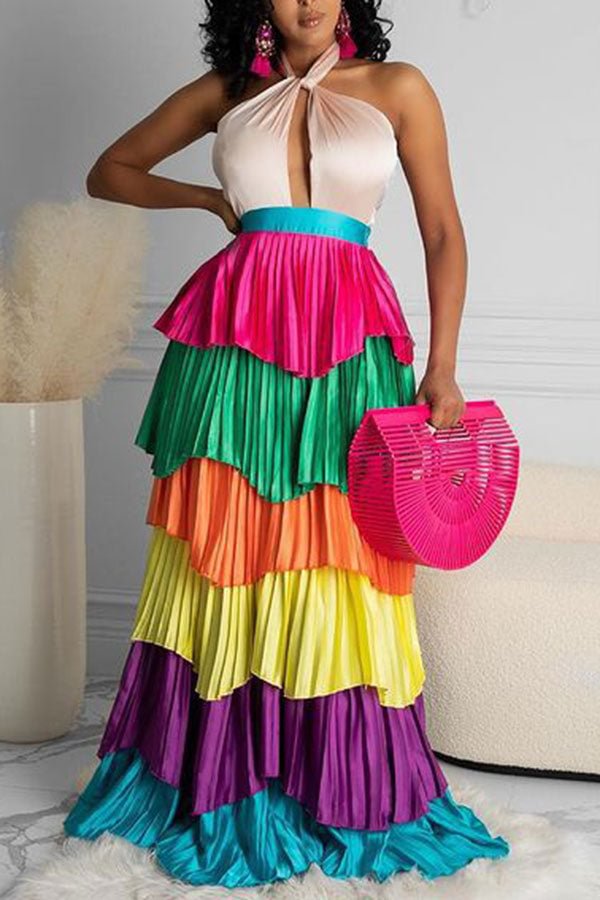 Patchwork Colorful Tiered Maxi Dress