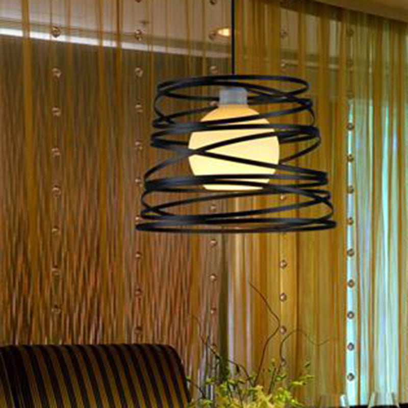 Modern Simplicity Round Coil Spring Shape Iron 1-Light Pendant Light For Living Room