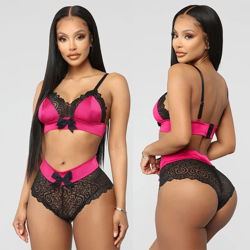 Uveng Sex Lingerie New Lace Three-Point Sling Tape Bra Two Sets