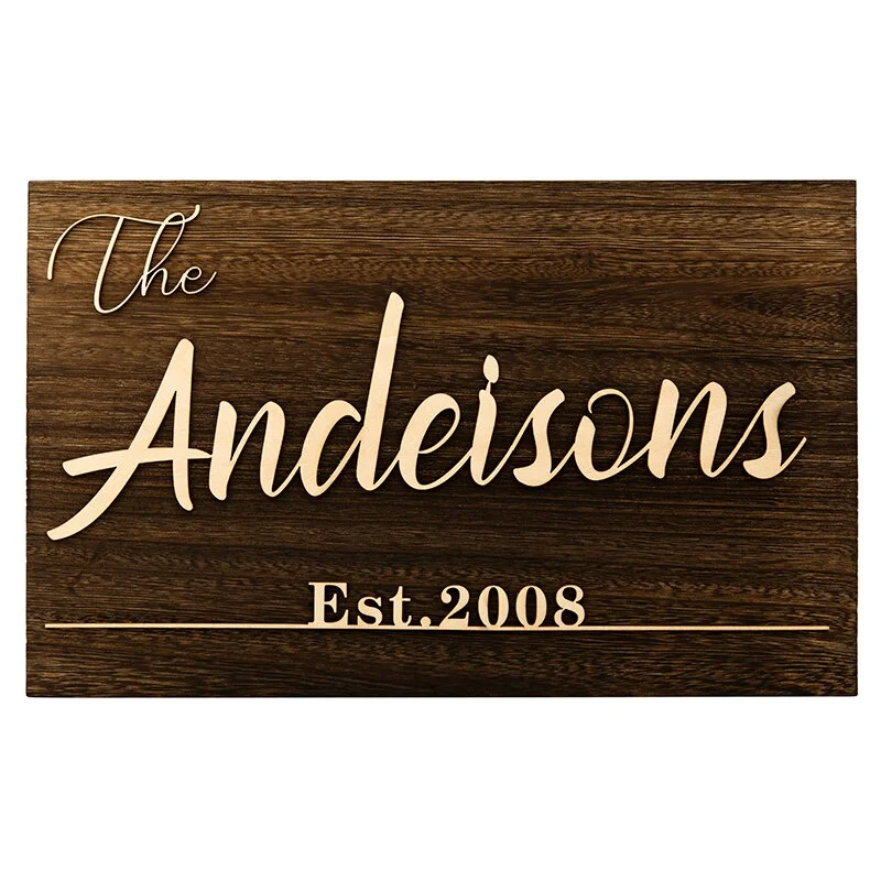 Custom Wood Last Name Sign Laser Engraved Wooden Name Tag Family Name Established Sign Personalized Wood Desk Name Dropshipping