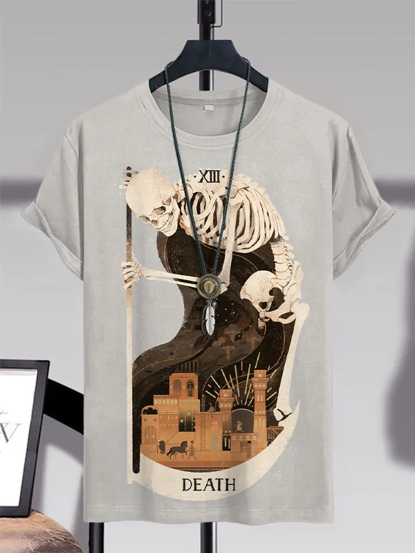 Men's Death Skull Tarot Card Print Casual T-Shirt
