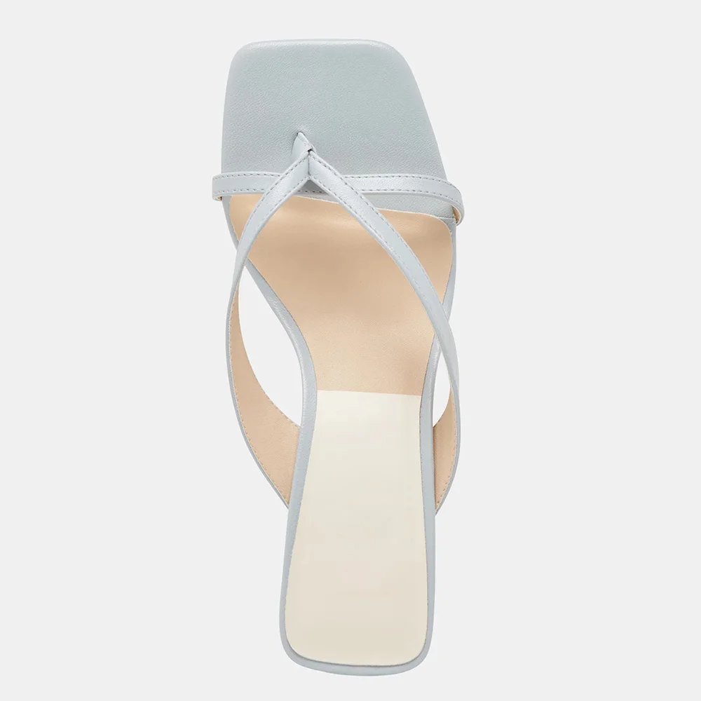 Light Blue Vegan Leather Open Square Toe Low Heel Sandals By YDN
