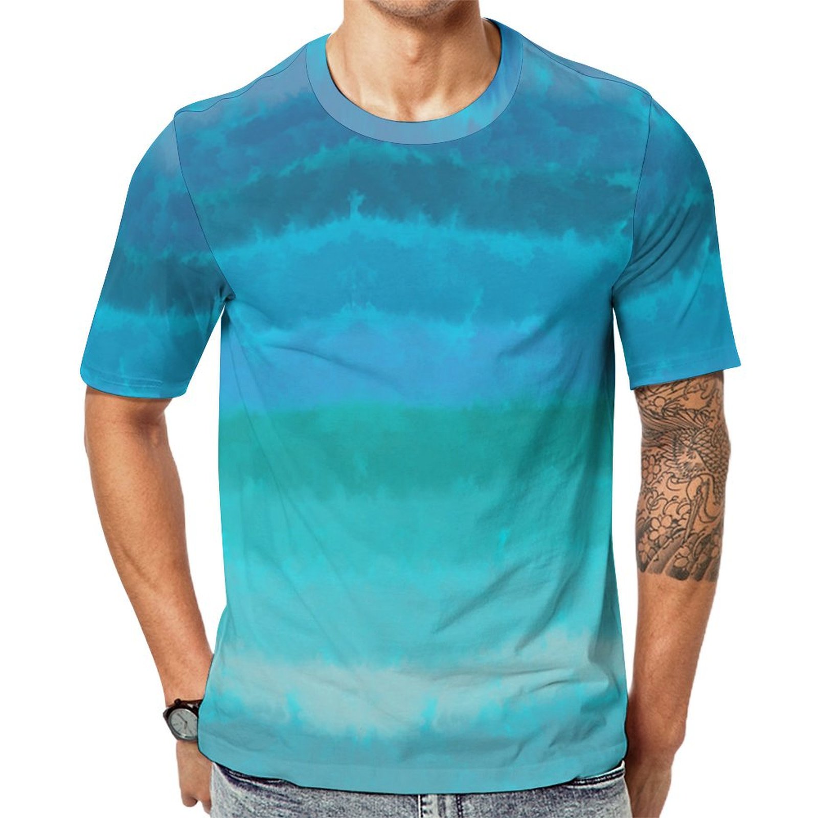 Coastal Beach Salty Waves On Turquoise Short Sleeve Print Unisex Tshirt Summer Casual Tees for Men and Women Coolcoshirts