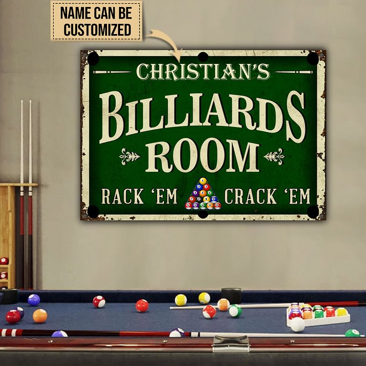 Customizable Billiards Room Rack\'em Crack\'em Customized Classic Metal Signs