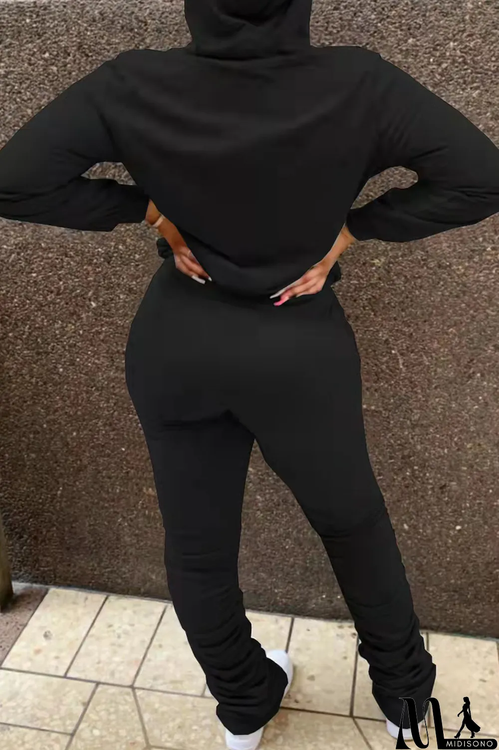 MidiSono - Red Fashion Casual Letter Print Fold Hooded Collar Long Sleeve Two Pieces