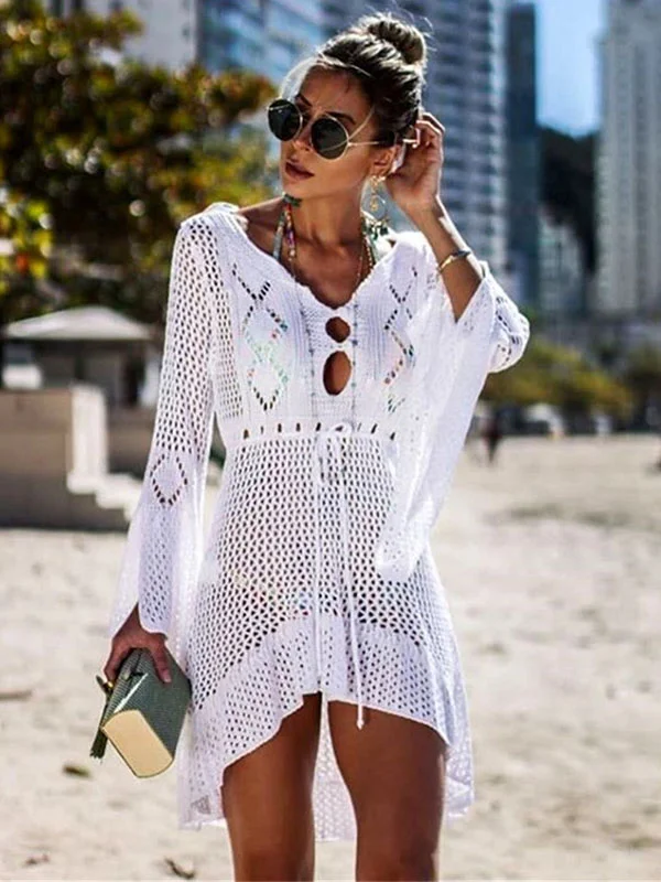 Flared Sleeves Crochet Swimwear Cover-Ups