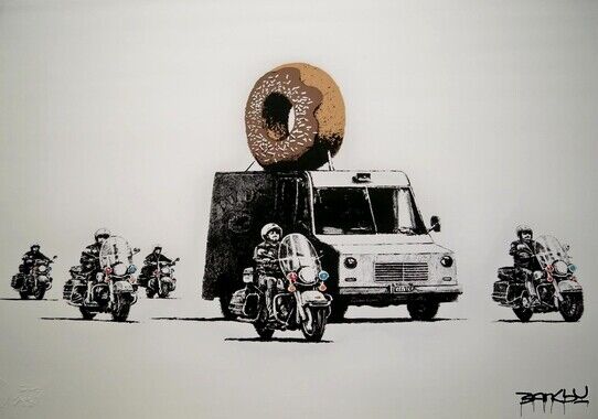 BANKSY GRAFFITI ART - POLICE ESCORT - HIGH GLOSS Photo Poster painting POSTER  POST