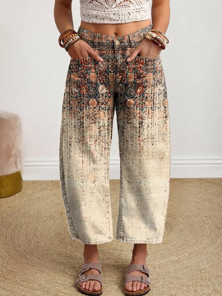 Women's Vintage Ethnic Gradient Pattern Art Print Jeans