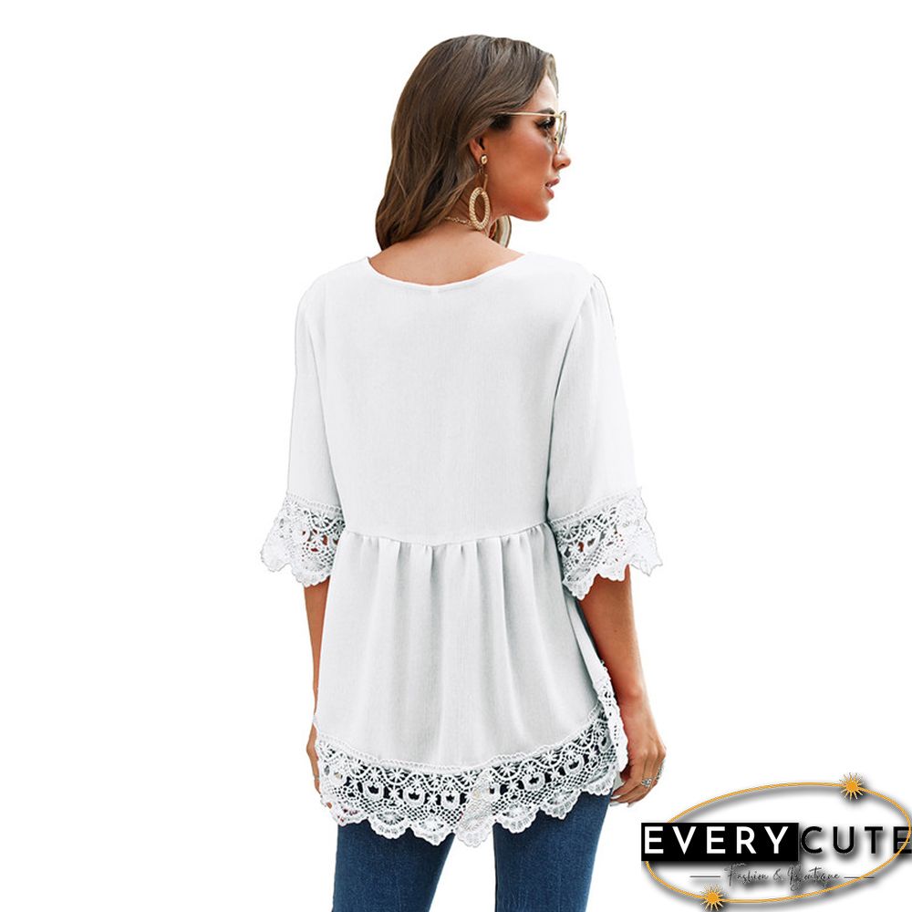 White Crisscross 1/2 Sleeve Blouse