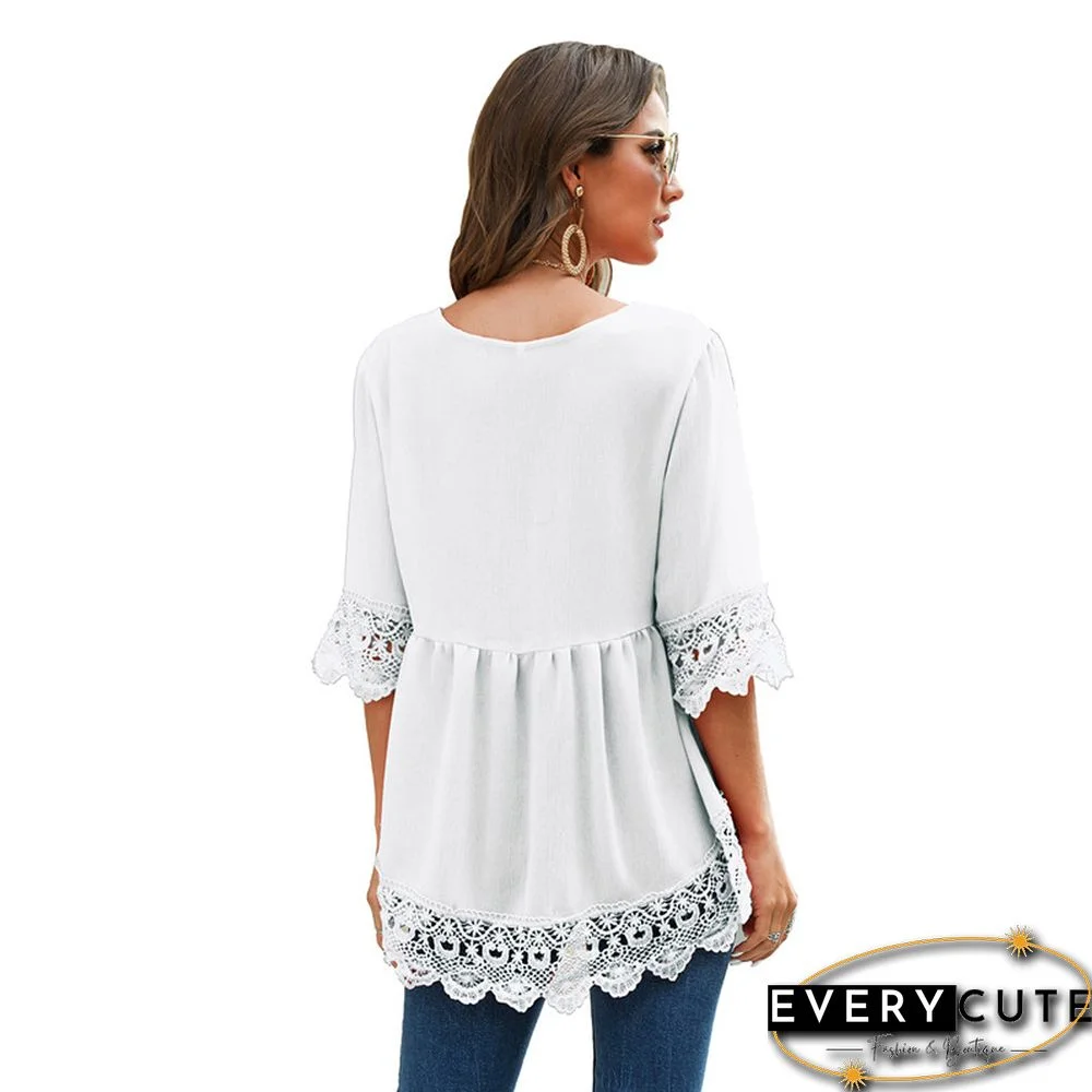 White Crisscross 1/2 Sleeve Blouse