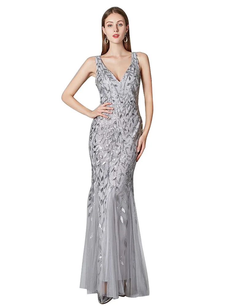 silver evening dress